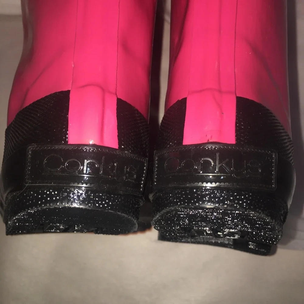Girls Hot Pink Mary Jane Rubber Rain Boots Corkys size 11
